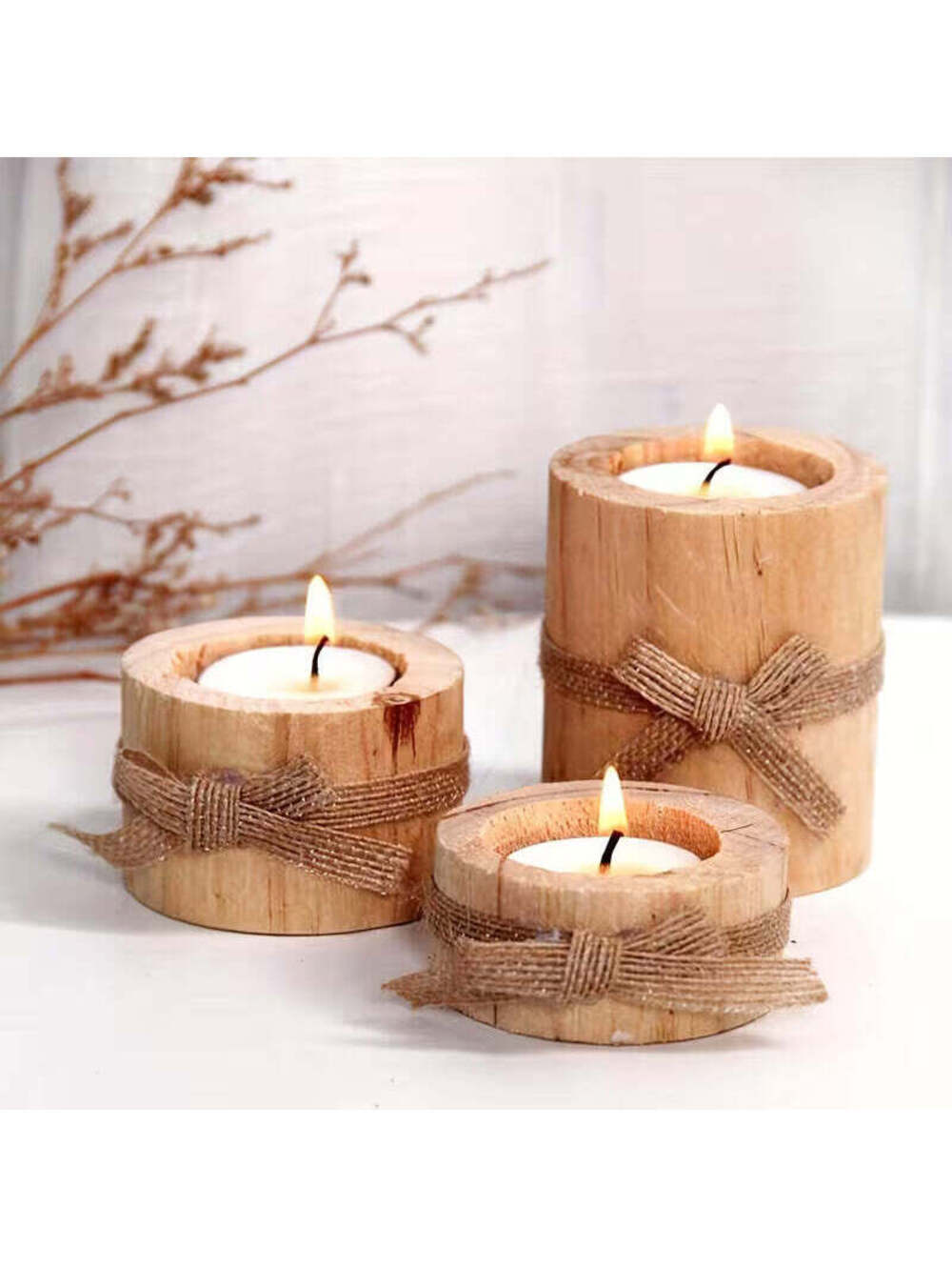 3pcs Wooden Tea Light Candle Holders, Candle Holder Ornaments for Gift,
